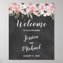 Boho Floral Chalkboard Wedding Welcome Sign