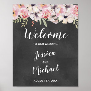 Boho Floral Chalkboard Wedding Welcome Sign