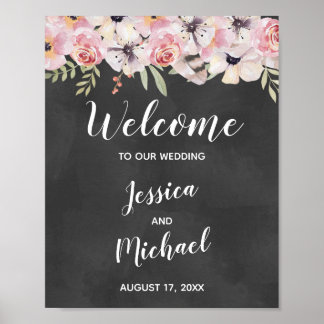 Boho Floral Chalkboard Wedding Welcome Sign