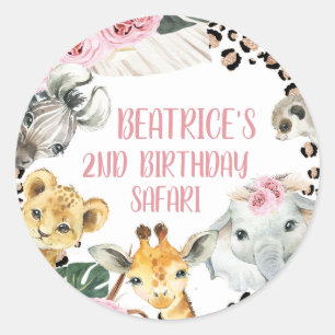 Boho Floral Cheetah Print Safari Birthday Party Classic Round Sticker