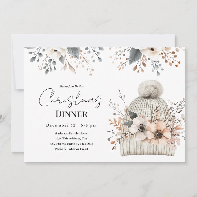 Boho Floral Christmas Dinner Invitation (Front)