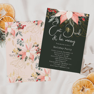 Boho Floral Christmas Eat Drink and Be Merry Party Invitation