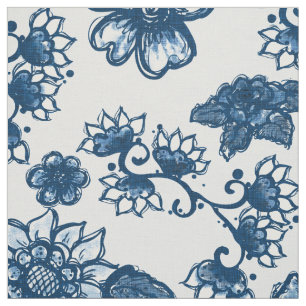 Boho Floral Classic Blue Fabric