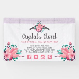 Boho Floral Clothes Hanger Closet Fashion Boutique Banner