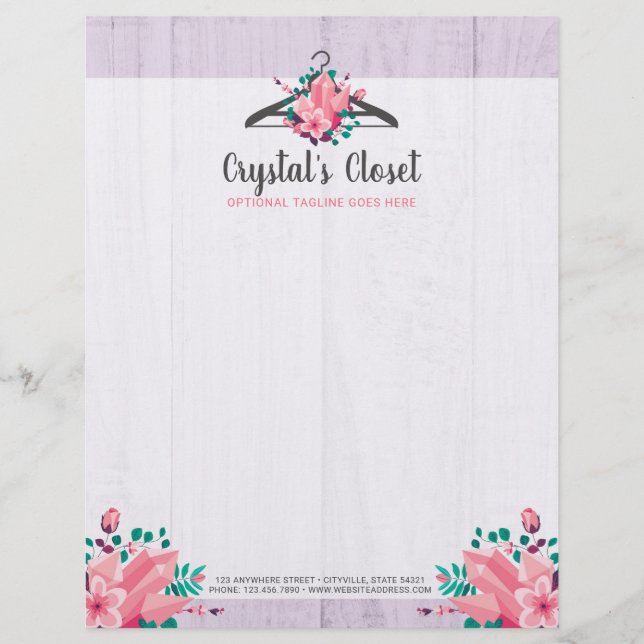 Boho Floral Clothes Hanger Closet Fashion Boutique Custom Letterhead (Front)