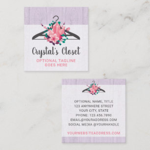 Boho Floral Clothes Hanger Closet Fashion Boutique Square Business Card