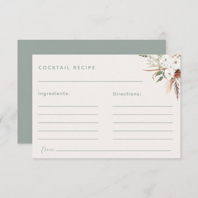 Boho Floral Cocktail Recipe Card (Front/Back)