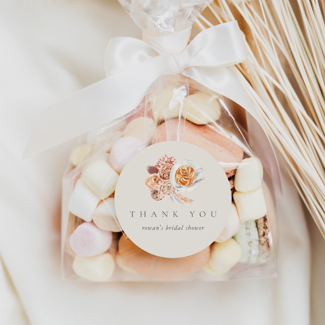 Boho Floral Coffee Bridal Shower Thank You Classic Round Sticker (Creator Uploaded)