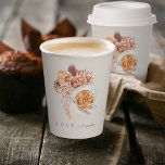 Boho Floral Coffee "Love is Brewing" Bridal Shower Paper Cups<br><div class="desc">Fall in love with this romantic design for autumn bridal shower brunches or coffee themed showers. Elegant design features a soft off-white background graced with a bouquet of pastel earth tone boho watercolor flowers flanking a perfectly prepared caffe latte.</div>