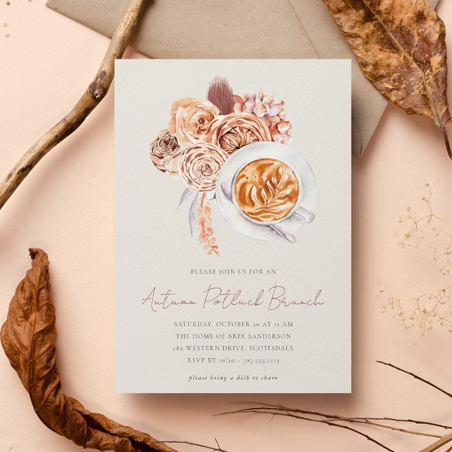 Boho Floral Coffee Potluck Brunch Invitation (Creator Uploaded)