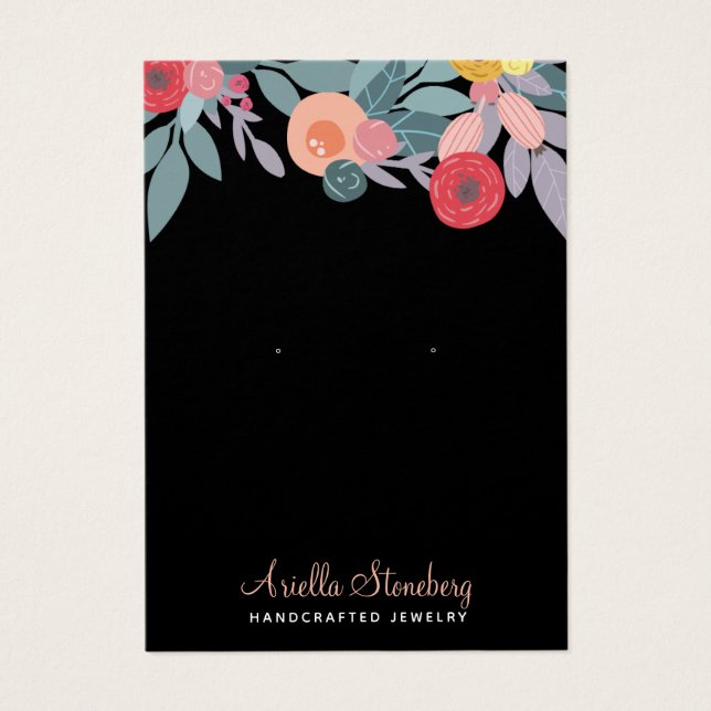 Boho Floral Colourful Earring Black  (Front)