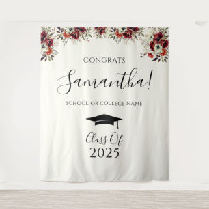 Boho Floral Congrats Graduation Photo Backdrop Tapestry
