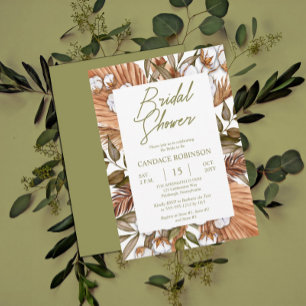 Boho Floral Cotton   Dried Grasses Bridal Shower   Invitation