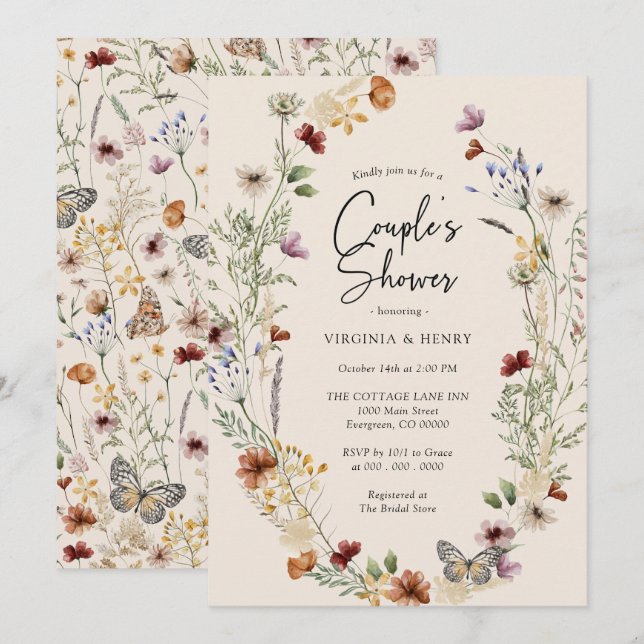 Boho Floral Couples Shower Invitation (Front/Back)
