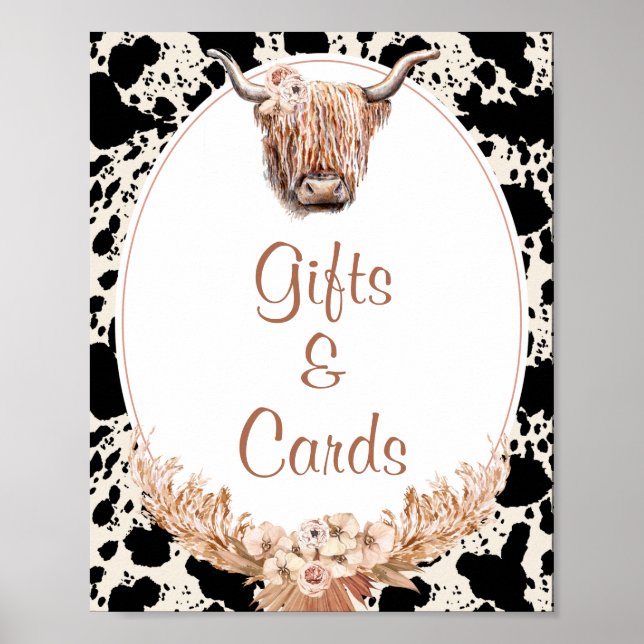 Boho Floral Cow Gifts and Cards Baby Shower Sign (Front)