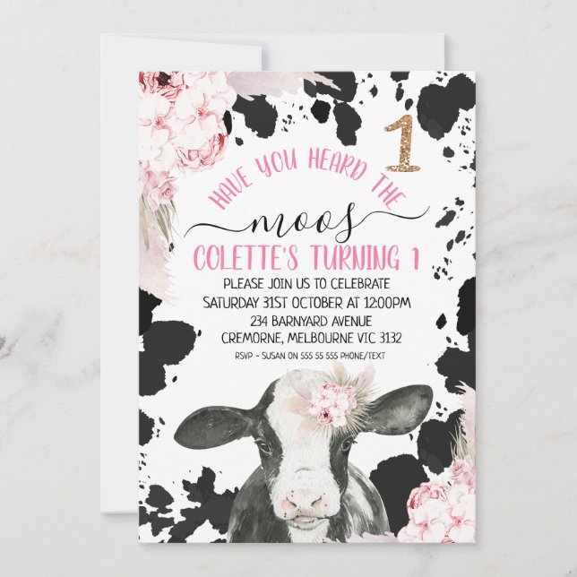 Boho Floral Cow Have You Heard The Moos Birthday Invitation (Front)