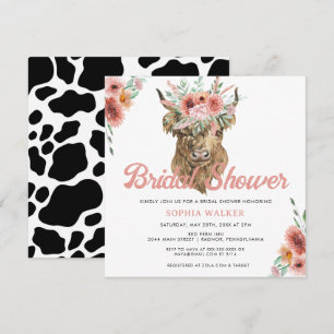Boho Floral Cow Print Western Bridal Shower  Invitation