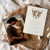 Boho Floral Cow Skull Western Photo Wedding