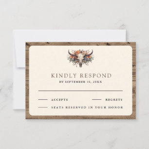 Boho Floral Cow Skull Western Wedding RSVP Card