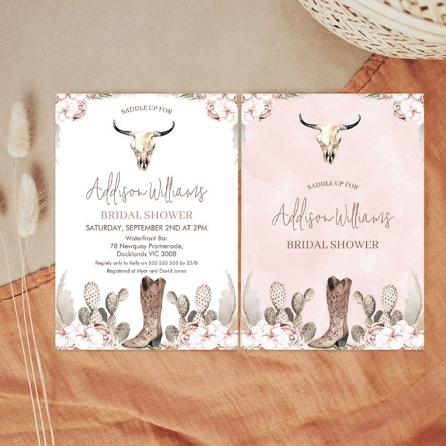 Boho Floral Cowgirl Boot Bridal Shower Invitation (Western Cowgirl Bridal Shower Invitation, Boho Floral Wild West Bridal Shower Invitation, Boot Skull)