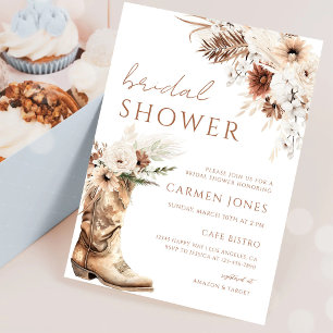 Boho Floral Cowgirl Boots Bridal Shower Invitation