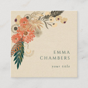 Boho Floral Cream Linen Business Card