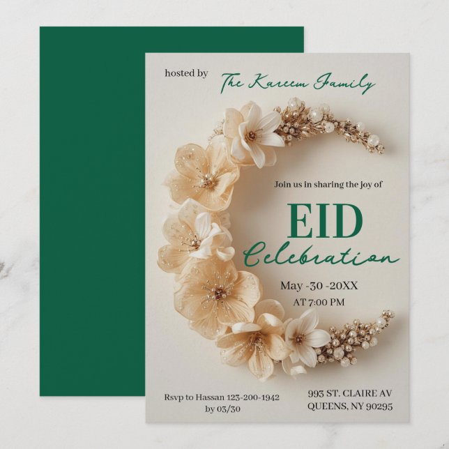 Boho Floral Crescent Eid Party Invitation  (Front/Back)