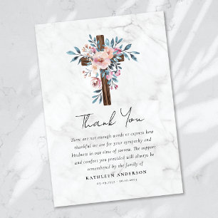 Boho Floral Cross Sympathy Funeral Thank You Card