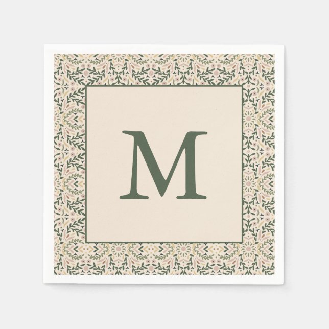 Boho Floral Custom Christmas Holiday Monogram Napkin (Front)