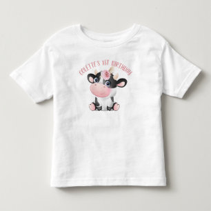 Boho Floral Cute Cow First Birthday Baby T-Shirt