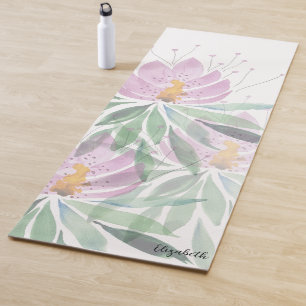 Boho Floral Cute Pink Green Personalised  Yoga Mat