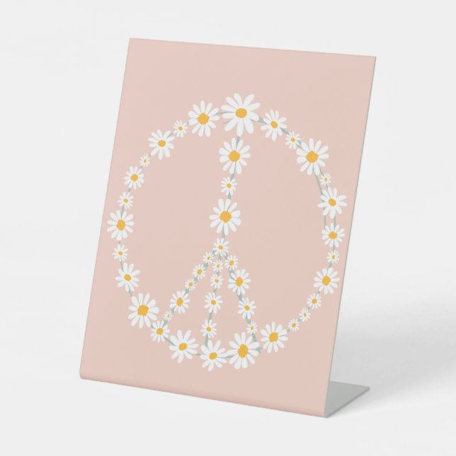 Boho Floral Daisy Groovy Birthday Party Peace  Pedestal Sign (Front)