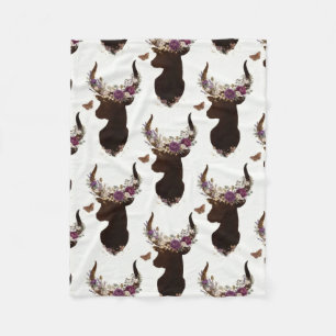 Boho Floral Deer & Butterfly Pattern - Woodland Na Fleece Blanket