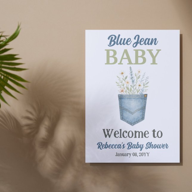 Boho Floral Denim Blue Jean Baby Shower Welcome Poster (Creator Uploaded)