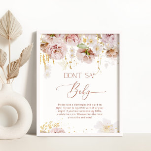 Boho floral Don't say baby game Poster