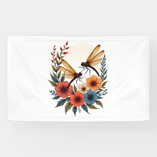 Boho Floral Dragonfly Banner (Horizontal)