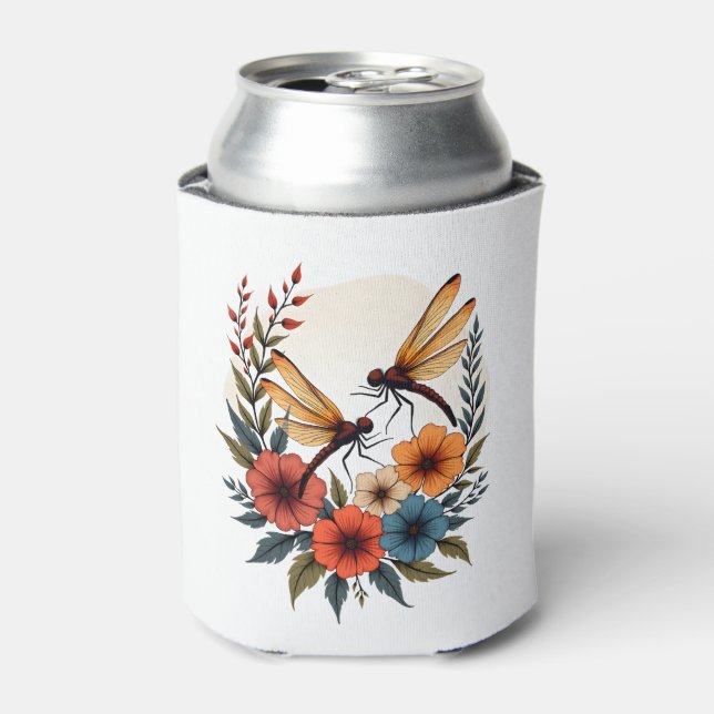 Boho Floral Dragonfly Can Cooler (Can Front)