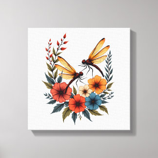 Boho Floral Dragonfly Canvas Print