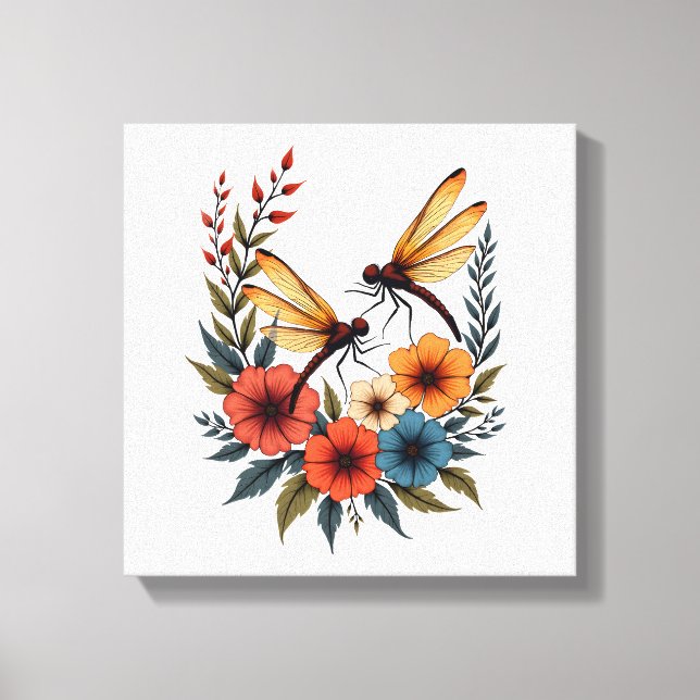 Boho Floral Dragonfly Canvas Print (Front)
