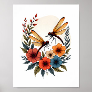 Boho Floral Dragonfly Poster