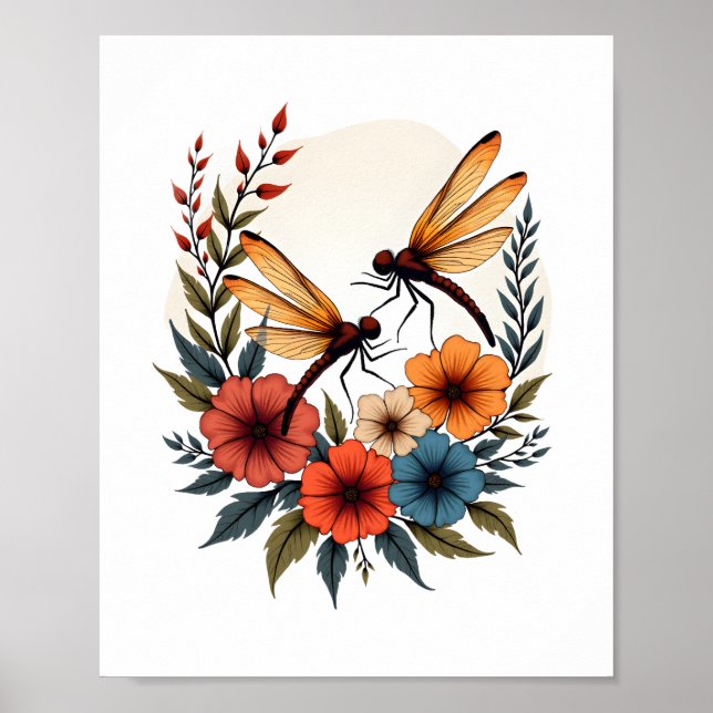 Boho Floral Dragonfly Poster (Front)