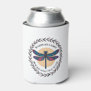 Boho Floral Dragonfly She Is Clothed With Strength Can Cooler