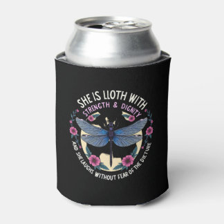 Boho Floral Dragonfly She Is Clothed With Strength Can Cooler