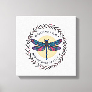 Boho Floral Dragonfly She Is Clothed With Strength Canvas Print