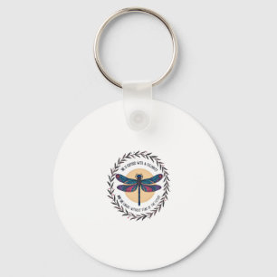 Boho Floral Dragonfly She Is Clothed With Strength Key Ring