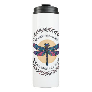 Boho Floral Dragonfly She Is Clothed With Strength Thermal Tumbler