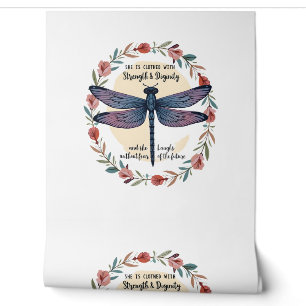 Boho Floral Dragonfly She Is Clothed With Strength Wallpaper