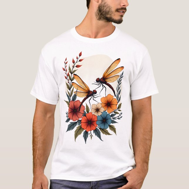 Boho Floral Dragonfly T-Shirt (Front)