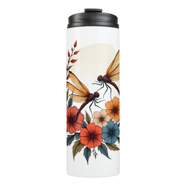 Boho Floral Dragonfly Thermal Tumbler (Front)