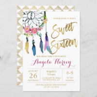 Boho Floral Dream Catcher Gold Sweet 16 Birthday